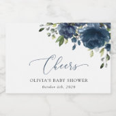 Navy Blue Flowers, Greenery, Boho, Baby shower Sparkling Wijnetiket (Enkel label)