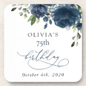 Navy Blue Flowers, Greenery, Boho, Birthday Bier Onderzetter (Voorkant)