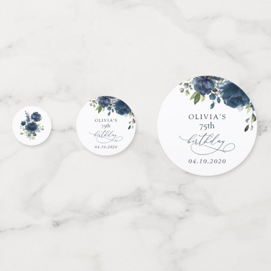Navy Blue Flowers, Greenery, Boho, Birthday Confetti (Achterkanten)