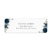 Navy Blue Flowers, Greenery, Boho, Birthday Etiket (Voorkant)