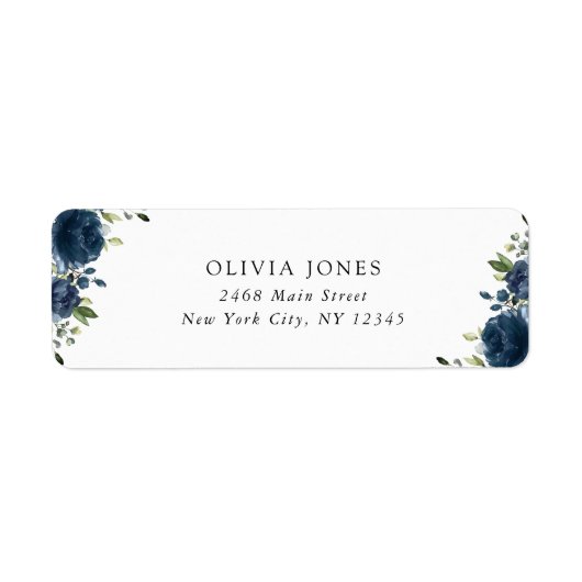 Navy Blue Flowers, Greenery, Boho, Birthday Etiket (Voorkant)
