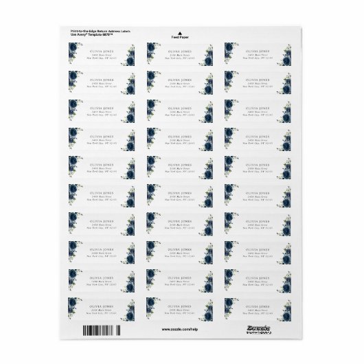 Navy Blue Flowers, Greenery, Boho, Birthday Etiket (Full Sheet)