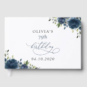 Navy Blue Flowers, Greenery, Boho, Birthday Gastenboek (Voorkant)