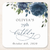 Navy Blue Flowers, Greenery, Boho, Birthday Kartonnen Onderzetters (Voorkant)