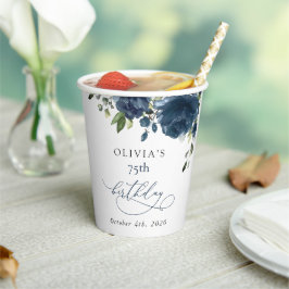 Navy Blue Flowers, Greenery, Boho, Birthday Papieren Bekers