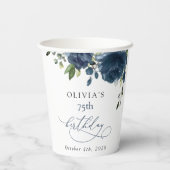 Navy Blue Flowers, Greenery, Boho, Birthday Papieren Bekers (Achterkant)