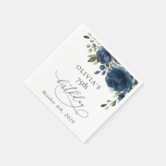 Navy Blue Flowers, Greenery, Boho, Birthday Servet (Hoek)