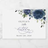 Navy Blue Flowers, Greenery, Boho, Birthday Sparkling Wijnetiket (Enkel label)