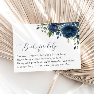 Navy Blue Flowers, Greenery, Boho, Boeken voor Bab Informatiekaartje