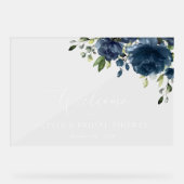 Navy Blue Flowers, Greenery, Boho, Bridal Welcome Acryl Bord (Voorkant)