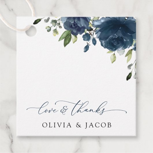 Navy Blue Flowers, Greenery, Boho, Floral Wedding Bedankjes Labels (Voorkant)