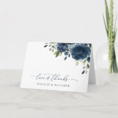 Navy Blue Flowers, Greenery, Boho, Floral Wedding Bedankkaart (Voorkant)