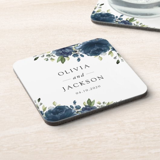 Navy Blue Flowers, Greenery, Boho, Floral Wedding Bier Onderzetter (Linkerzijde)