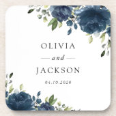 Navy Blue Flowers, Greenery, Boho, Floral Wedding Bier Onderzetter (Voorkant)