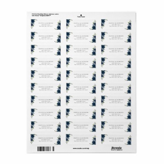 Navy Blue Flowers, Greenery, Boho, Floral Wedding Etiket (Full Sheet)