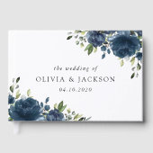 Navy Blue Flowers, Greenery, Boho, Floral Wedding Gastenboek (Voorkant)