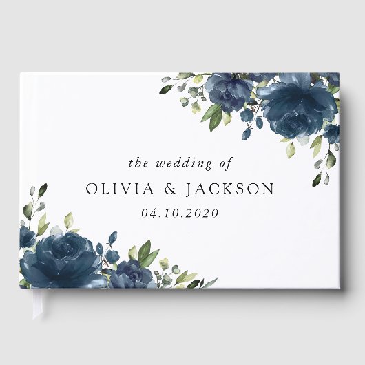 Navy Blue Flowers, Greenery, Boho, Floral Wedding Gastenboek (Voorkant)