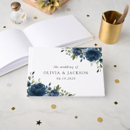 Navy Blue Flowers, Greenery, Boho, Floral Wedding Gastenboek