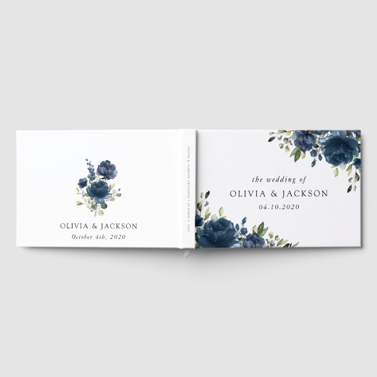Navy Blue Flowers, Greenery, Boho, Floral Wedding Gastenboek (Volledig)
