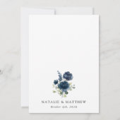 Navy Blue Flowers, Greenery, Boho, Floral Wedding Kaart (Achterkant)
