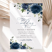 Navy Blue Flowers, Greenery, Boho, Floral Wedding Kaart