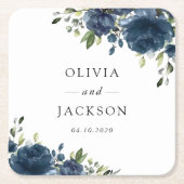 Navy Blue Flowers, Greenery, Boho, Floral Wedding Kartonnen Onderzetters (Voorkant)