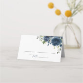 Navy Blue Flowers, Greenery, Boho, Floral Wedding Plaatskaartje (Voorkant)