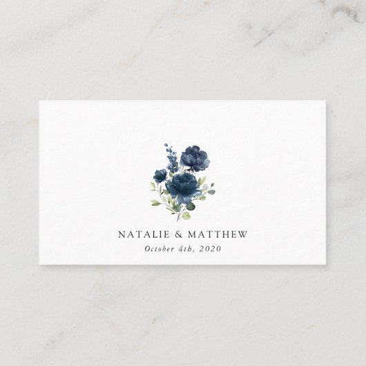 Navy Blue Flowers, Greenery, Boho, Floral Wedding Plaatskaartje (Achterkant)