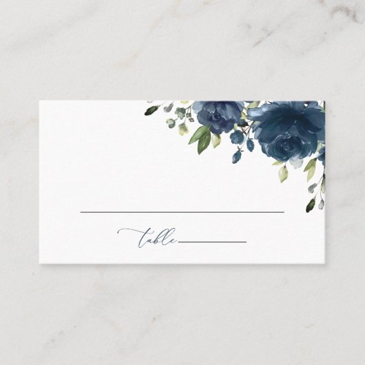 Navy Blue Flowers, Greenery, Boho, Floral Wedding Plaatskaartje (Voorkant)