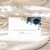 Navy Blue Flowers, Greenery, Boho, Floral Wedding Plaatskaartje