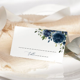Navy Blue Flowers, Greenery, Boho, Floral Wedding Plaatskaartje
