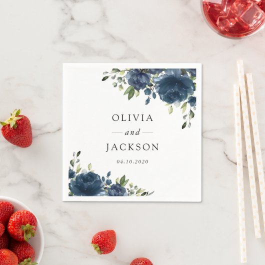 Navy Blue Flowers, Greenery, Boho, Floral Wedding Servet (Insitu)