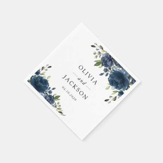 Navy Blue Flowers, Greenery, Boho, Floral Wedding Servet (Hoek)
