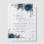 Navy Blue Flowers, Greenery, Boho, Floral Wedding Vellum Uitnodigingen (Offset (Uitnodiging))