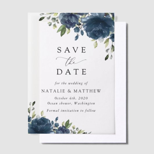 Navy Blue Flowers, Greenery, Boho, Floral Wedding Vellum Uitnodigingen (Offset)