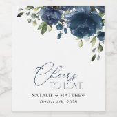 Navy Blue Flowers, Greenery, Boho, Floral Wedding Wijn Etiket (Enkel label)