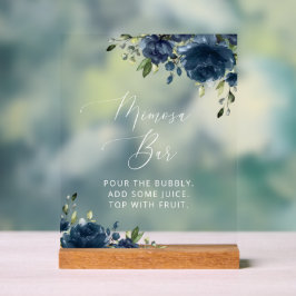 Navy Blue Flowers, Greenery, Boho, Mimosa Bar Acryl Bord