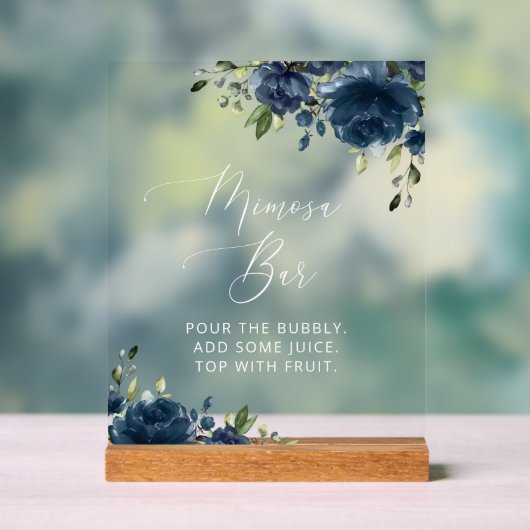 Navy Blue Flowers, Greenery, Boho, Mimosa Bar Acryl Bord (Neutraal)