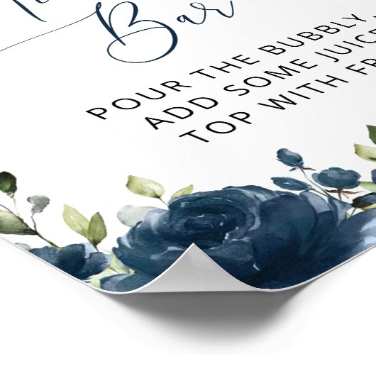 Navy Blue Flowers, Greenery, Boho, Mimosa Bar Poster (Hoek)