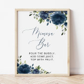 Navy Blue Flowers, Greenery, Boho, Mimosa Bar Poster