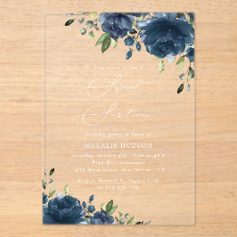 Navy Blue Flowers, Greenery, Boho, Sweet 16 Acryl Uitnodigingen