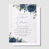 Navy Blue Flowers, Greenery, Boho, Sweet 16 Vellum Uitnodigingen (Offset)