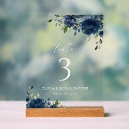 Navy Blue Flowers, Greenery, Boho, tabelnummers Acryl Bord