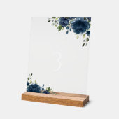 Navy Blue Flowers, Greenery, Boho, tabelnummers Acryl Bord (Hoek)