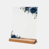 Navy Blue Flowers, Greenery, Boho, tabelnummers Acryl Bord (Hoek)