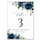 Navy Blue Flowers, Greenery, Boho, tabelnummers Kaart (Voorkant)
