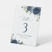 Navy Blue Flowers, Greenery, Boho, tabelnummers Reclamebord Met Voetstuk (Voorkant)