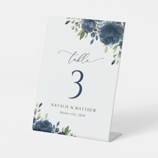 Navy Blue Flowers, Greenery, Boho, tabelnummers Reclamebord Met Voetstuk (Voorkant)