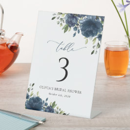 Navy Blue Flowers, Greenery, Boho, tabelnummers Reclamebord Met Voetstuk