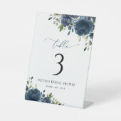 Navy Blue Flowers, Greenery, Boho, tabelnummers Reclamebord Met Voetstuk (Voorkant)